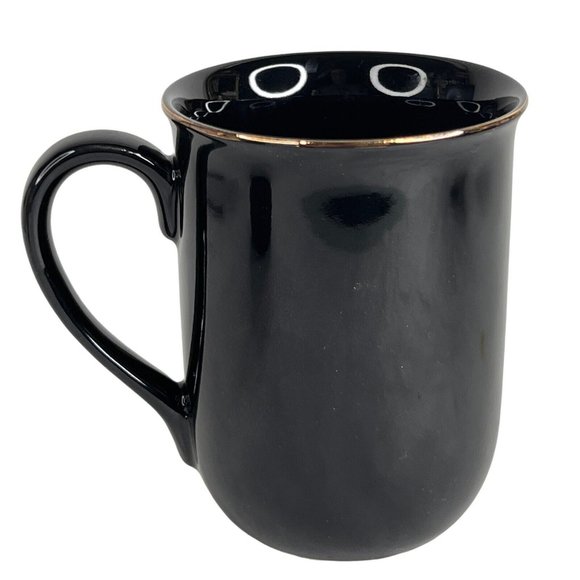 2 Otagiri Owl Mugs Black Gold Japan Vintage Set Coffee Cup Metallic Gold Trim - Picture 9 of 12